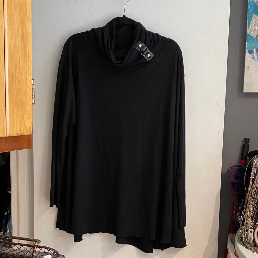 RUELLE Black Cowl Neck Long Sleeve Top-Buckle Detail! Canadian Fashion Designer